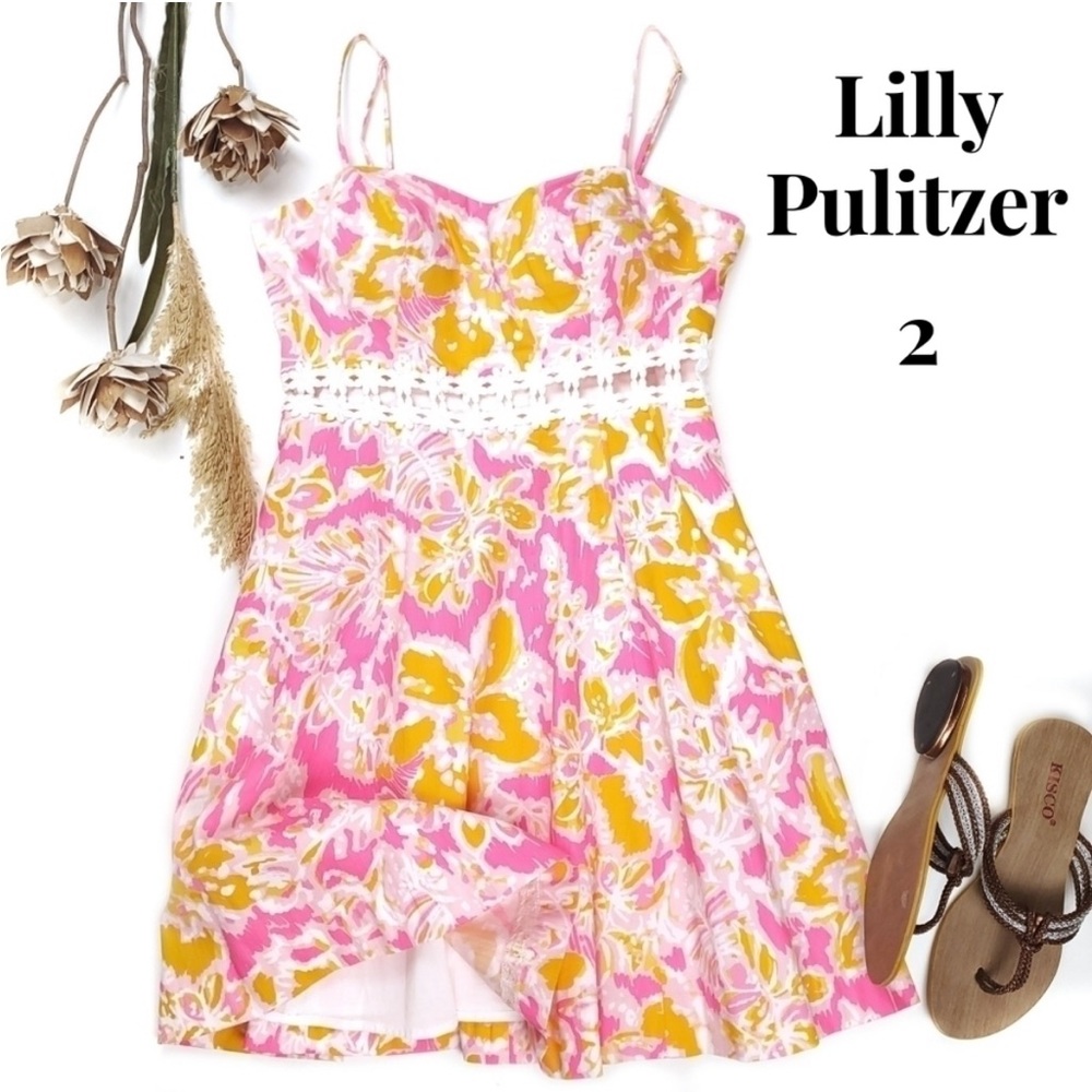 Lilly Pulitzer Pink White Yellow Dress Sz 2